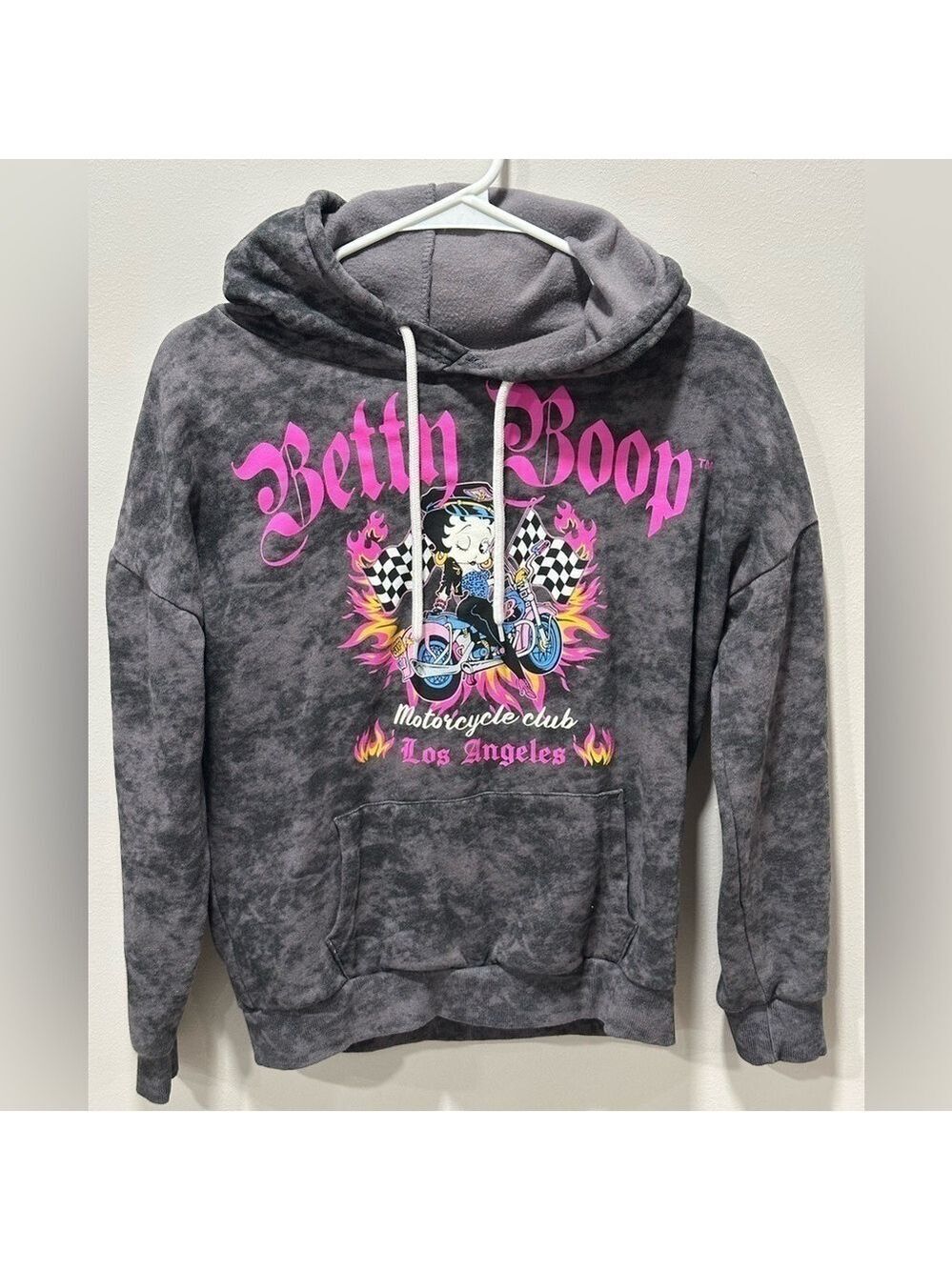 Betty Boop Womens Born to Ride Motorcycle Club Los Angeles Gray Hoodie Size XS